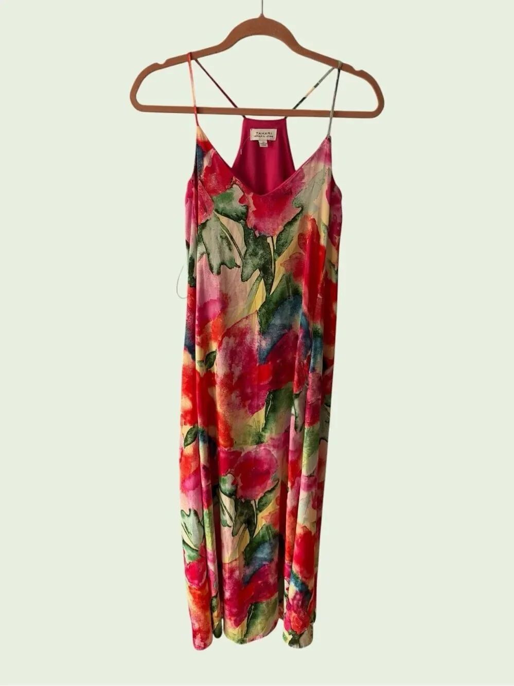 Tahari Arthur S. Levine Watercolor Floral Satin Maxi Dress XS Pockets
